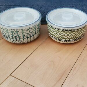 2-piece Signature Housewares Stoneware Storage Bowls With Lids Stackable